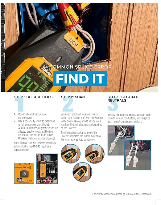 Ideal Electrical SureTrace Digital Circuit Tracer (61-946) 0-480 Volts AC/DC with Backlit Display — Find Breakers, Fuses, Wires, Dead Shorts, and Splice Errors