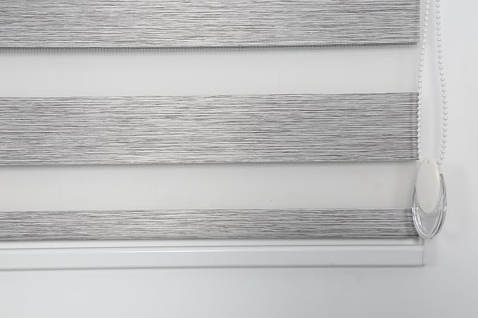 Shadesu Custom Size Zebra Blinds for Windows, 44" W x 72 H, Grey, Dual Layer Free-Stop Zebra Shades, Light Control for Day and Night, Sheer Blinds for Indoor Windows, Bedroom, Kitchen