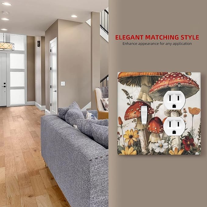 Wallplates Mushroom Forest Butterfly Wild Flower 1 Toggle 1 Duplex Switch Plate Electrical Gfci Faceplate Decorative Light Switch Covers For Bed Room Living Room Decor