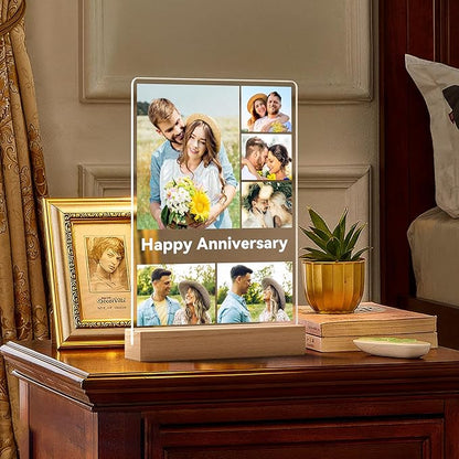 Custom Picture Frames with Photo, Personalized Photo Frame with Night Light, Customized Gifts for Couple, Personalized Anniversary Valentines Day Gifts for Women Men Her Him Boyfriend Girlfriend