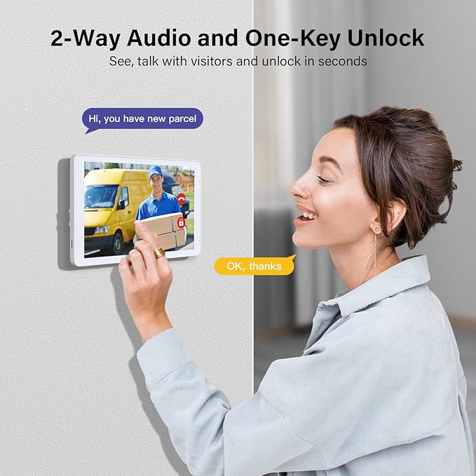 Wireless Video Doorbell Intercom System, Smart Doorbell Camera with Monitor, 1080P WiFi Video Door Phone with 8" Touch Screen, Motion Detection, Night Vision, No Monthly Fees, Tuya APP