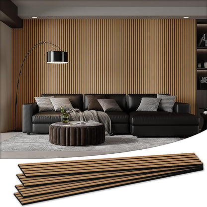 Wood Salt Acoustic Wall Panels, 4 Piece 94" x 12.6" x 0.8" Soundproof Wooden Wall Panels, 3D Fluted Sound Absorbing Panel, Teak