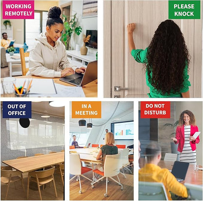 Office Door Signs Do Not Disturb, Please Knock, In A Meeting, Out Of Office, Working Remotely 5 Options Privacy Door Slider Sign for Meeting & Conference Room Frosted Silver