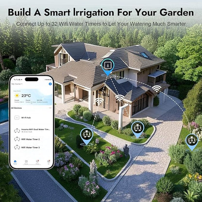WiFi Water Timer for Garden Hose with Brass Inlet,Smart Hose Timer with WiFi Hub, APP & Voice Control,Up to 20 Watering Plans, 2-Zone Sprinkler Drip Irrigation System Controller for Yard Lawn Watering
