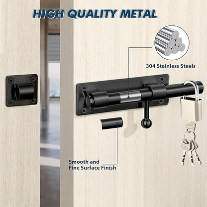 Alise 8inch Barrel Bolt Latch, Slide Bolt Latch, Heavy Duty Solid SUS304 Stainless Steel Slide Lock for Wooden Fence,Barn Door,Interior or Outdoor Door.Matte Black