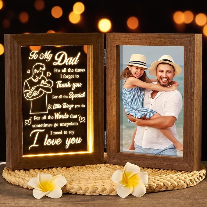 Tiblue Christmas Gifts for Dad from Daughter Son Kids Wife, Gifts for Daddy Who Wants Nothing Best Dad Gift - Night Light with Father Picture Frame for 5x7 Photos New Daddy Bonus Step Father Gift