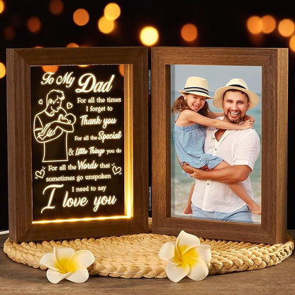 Tiblue Christmas Gifts for Dad from Daughter Son Kids Wife, Gifts for Daddy Who Wants Nothing Best Dad Gift - Night Light with Father Picture Frame for 5x7 Photos New Daddy Bonus Step Father Gift