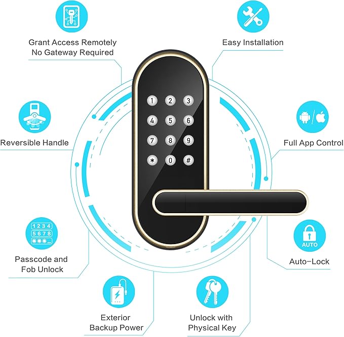 Keyless Entry Keypad Smart Door Lock with Handle & Knob – Digital Deadbolt for Front, Bedroom, Office & Interior Doors, App Control for Airbnb, Guests & Kids, Easy DIY Install (No Fingerprint)