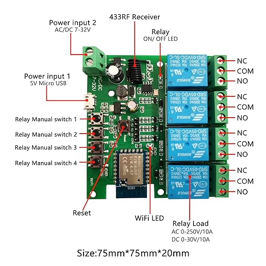 Jane Eyre WiFi Relay Module 4 Channel Smart Switch Momentary/Self-Locking/Lock Switching for Tuya/Smart Life APP,DIY Garage Door, Compatible with Alexa and Google Assistant