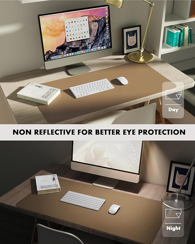 YSAGi Double-Sided Desk Mat, Eco Cork & Leather Desk Protector, Large Mouse Pad & Writing Pad for Office/Home (Khaki+Cork, 47.2" x 23.6")