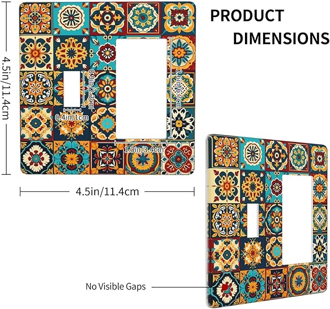 Mexican Talavera Ceramic Tile Moroccan Boho Outlet Covers 1 Toggle 1 Rocker Combination Decorative Wall Plate Electrical Switch Plates Light Switch Cover Plate for Bathroom Kitchen Decor