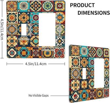Mexican Talavera Ceramic Tile Moroccan Boho Outlet Covers 1 Toggle 1 Rocker Combination Decorative Wall Plate Electrical Switch Plates Light Switch Cover Plate for Bathroom Kitchen Decor