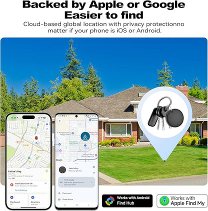 Eelexa Smart Tag Tracker, Dual System(Both iOS&Android) Air Tracker Tag, Compatible with Apple Find My or Google Find Hub Smart Keys Finder Item Locator with Waterproof&Light (Black-2Pack)
