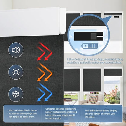 DENFOON Motorized Blinds with Remote control, Custom Blackout Smart Blinds [with Cover],Electric Blinds with Complimentary Solar Panel, Cordless Automatic Roller Shades for Windows (Black，24"W x 72"H)