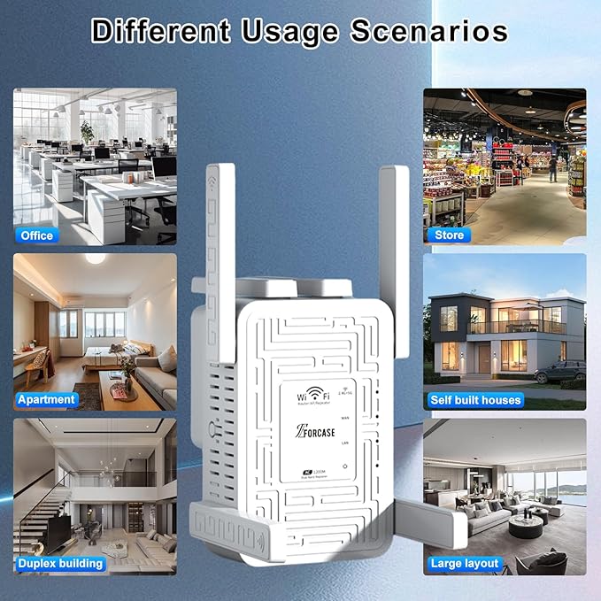WiFi Extender Signal Booster Dual Band 5.8GHz&2.4GHz, w/6 Antennas WiFi Booster for Home Coverage up to 10200 Sq.ft, Signal Amplifier 1200Mbps WiFi Repeater w/Ethernet Port, 1-Tap Setup, White