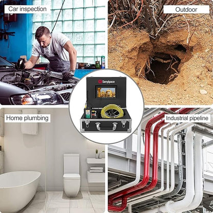 Sanyipace Sewer Camera 165FT/50M with WiFi Wireless Transmission, Drain Camera with Lights, Pipe Sewer Scope Inspection Camera with IP68 Waterproof Camera Probe, 7" Color Screen, Camera Guide Wheel