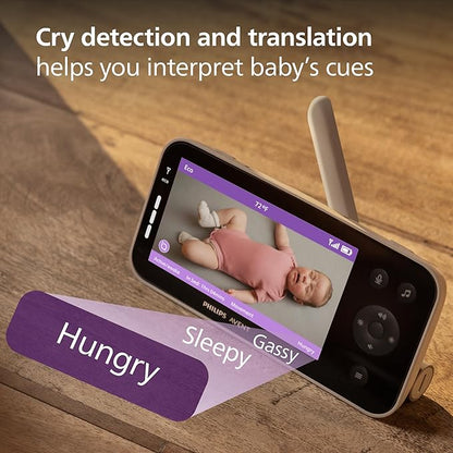 Philips Avent Premium Connected Baby Monitor, Smart Baby Monitor with App, 1080p Camera, SenseIQ Sleep & Breathing Motion Tracking, Cry Detection & Translation, Two-Way Audio, Night Vision, SCD973/37