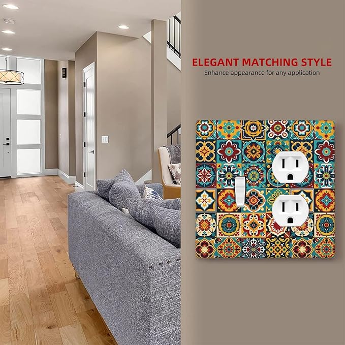 Wallplates Mexican Talavera Colorful Mosaic Tiles 1 Toggle 1 Duplex Switch Plate Electrical Gfci Faceplate Decorative Light Switch Covers For Bathroom Kitchen Decor
