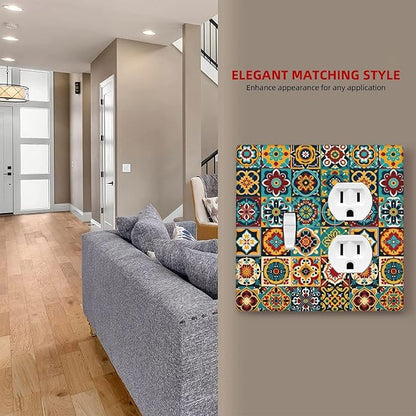 Wallplates Mexican Talavera Colorful Mosaic Tiles 1 Toggle 1 Duplex Switch Plate Electrical Gfci Faceplate Decorative Light Switch Covers For Bathroom Kitchen Decor
