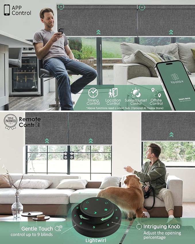 Yoolax Motorized Blinds with Remote, Blackout Smart Blinds Motorized Fabric Roller Shades Work with Alexa, Automatic Shades for Windows Custom Size (Dark Grey)