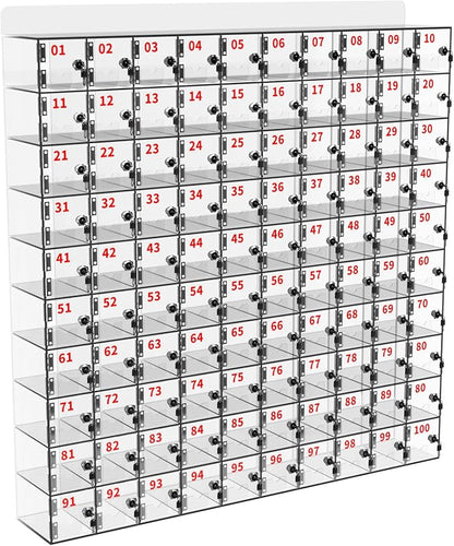 Cell Phone Locker 100 Slots Acrylic Cell Phone Lock Box with Door Locks and Keys, Wall-Mounted Cell Phone Storage Cabinet for Office Classroom Gym Firms, Clear Lockers for Storage (Large 100 Slots)