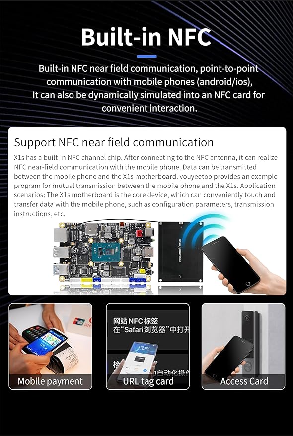 WayPonDEV youyeetoo X1s X86 Single Board Computer - A 64bit Windows 10/11/Linux Mini PC with Celeron N5095 CPU, Support Optional WiFi&BT NFC, PCIe3.0 M.2 2280 NVMe or SATA SSD (X1s 8+128GB)