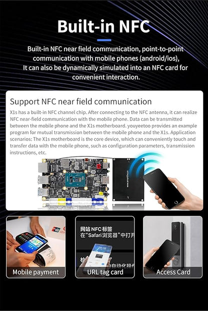 WayPonDEV youyeetoo X1s X86 Single Board Computer - A 64bit Windows 10/11/Linux Mini PC with Celeron N5095 CPU, Support Optional WiFi&BT NFC, PCIe3.0 M.2 2280 NVMe or SATA SSD (X1s 16+0GB)