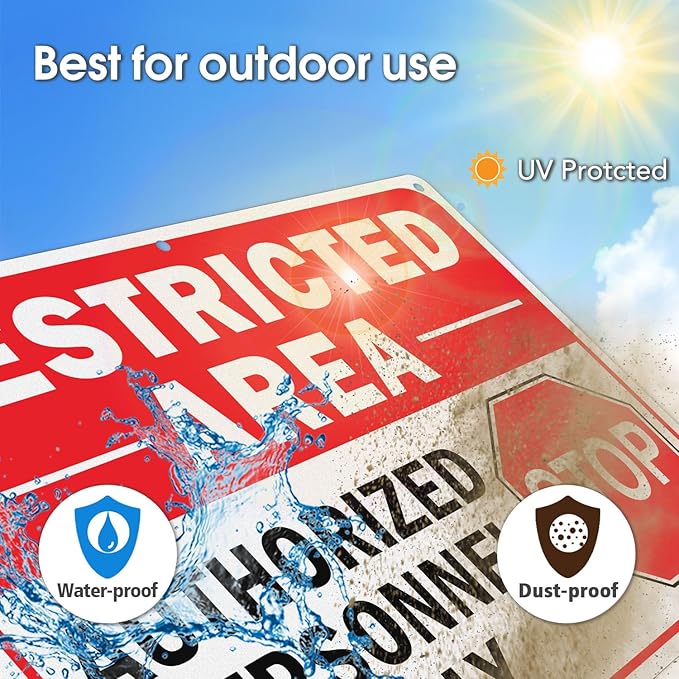 GicnKeuz Large Restricted Area Sign, 14x10 Inches Do Not Enter - Authorized Personnel Only Signs, Rust Free.40 Reflective Aluminum, Fade Resistant/Waterproof, 6 Pre-drilled Holes (4 Pack)