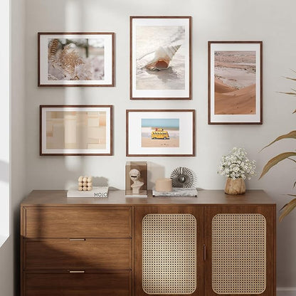 Solid Oak Wood Frame - 19x27, Matted to 16x21, Real Glass, Walnut Color, 1 Pack