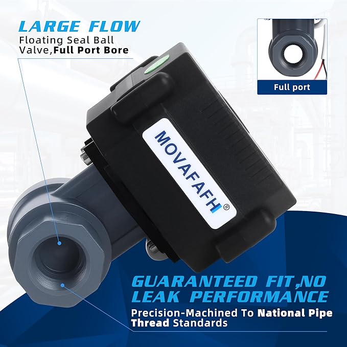 1/2" UPVC Motorized Ball Valve - 2 Wire Auto Return Electric Water Valve with Full Port, 9-24V AC/DC Automatic Ball Valve