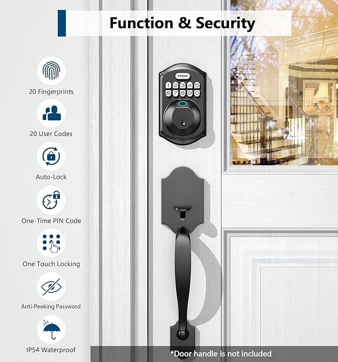 TEEHO TE002 Fingerprint Door Lock - Keyless Entry Door Lock - Electronic Keypad Deadbolt - Smart Locks for Front Door - Auto Lock - Easy Installation - Matte Black
