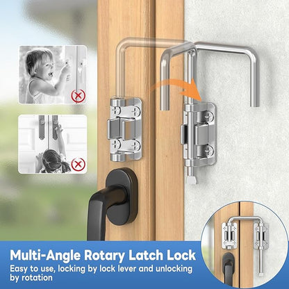 Sliding Door Loop Lock, 90/180 Degree Stainless Steel Patio Door Latch for Sliding Barn/Single/Double Opening Gate, Shed, Closet, Window, Fence - Home Security Loop Latch (Silver-2PCS)