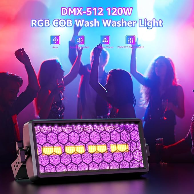 Retro Stage Light 120W - 4 COB + 36 RGB LED Wall Washer Bar DMX512,Uplights for Events, Monochrome/Mixed Colors for DJ Concert, Wedding Halloween Party, Xmas, Club 4PACK