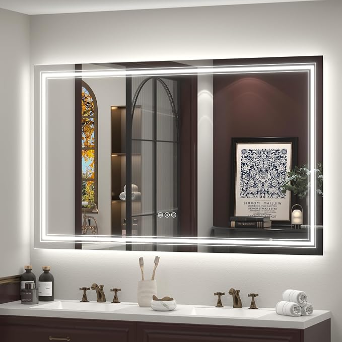 66x40 LED Bathroom Mirror, Lighted Mirror for Bathroom Wall, Backlit and Front lit, Dimmable, Anti-Fog, Shatterpoof, Memory (Horizontal/Vertical)