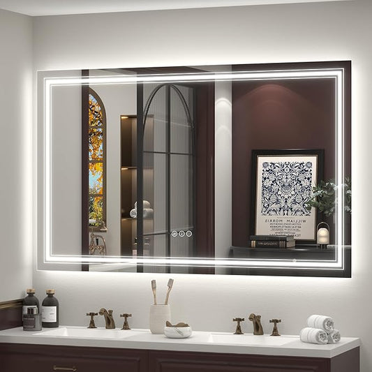 66x40 LED Bathroom Mirror, Lighted Mirror for Bathroom Wall, Backlit and Front lit, Dimmable, Anti-Fog, Shatterpoof, Memory (Horizontal/Vertical)