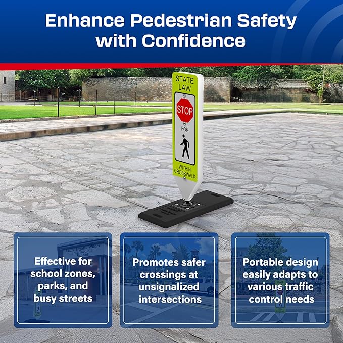 Impact Recovery - In-Street Pedestrian Crossing Signs - Street Sign - Road Safety Stop Sign with Portable Base