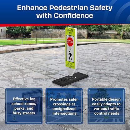 Impact Recovery - In-Street Pedestrian Crossing Signs - Street Sign - Road Safety Stop Sign with Portable Base