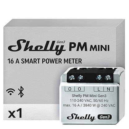 Shelly PM Mini Gen3 | WiFi Smart Power Meter 1 Channel 16 A | Home Automation | Bluetooth Gateway | Compatible with Alexa & Google Home | iOS Android App | No Hub Required | Smart Schedules