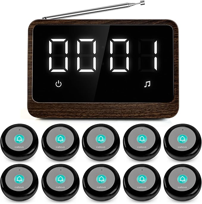 Nurse Call System Wireless Caregiver Pager Bell Buttons for Elderly at Home Call Light for Seniors Clinic, Elderly Monitoring, Care Facility, Restaurant Black Walnut