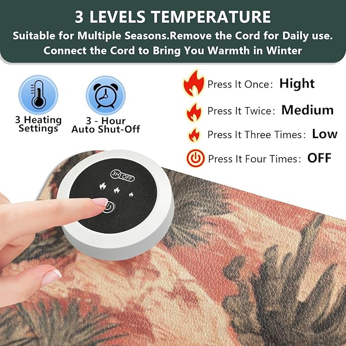 Heated Desk Pad Mouse Pad 31.5x13 Inch PU Leather Desk Mat with 3 Heat Levels Large Mouse Gaming Computer Laptop Mat Cowboys Horses Cactus Desert