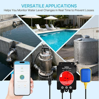 Smart WiFi Sump Pump Alarm, Briidea Indoor/Outdoor High Water Level Alarm, Supports APP Remote Monitoring, Equipped with 110dB Buzzer and LED Indicator, Ideal for Basements and Septic Sump Pump