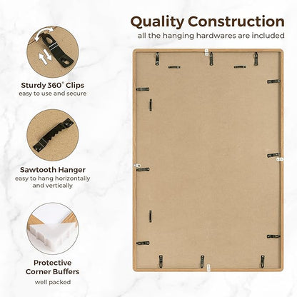 20x30 Picture Frame, 20 x 30 Poster Frame - Solid Oak Wood, 20 by 30 Frame with Tempered Glass, 20"x30" Wood Frame with Mat for 16"x24", Minimalist 20x30 Frames for Wall, Natural Oak Color, 1 Pack