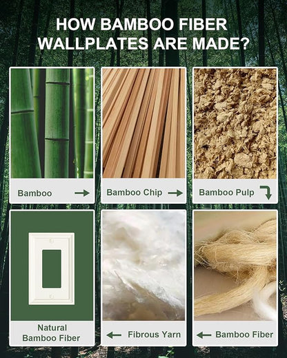 4-Pack Decorator Outlet Cover Plate, Light Almond Modern Decorative Switch Plates and Outlet Covers, Natural Bamboo Fiber Wall Plates for Electrical Outlets
