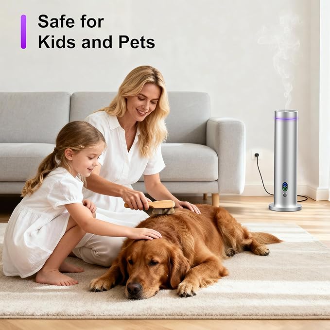 Maromalife Waterless Diffuser, 1000 Sq.Ft Coverage, Essential Oil Diffuser with Tilt-Safe, Remote Control, Adjustable Mist, Mood Lights Aromatherapy Diffuser for Home, Room, Office, Hotel, Silver