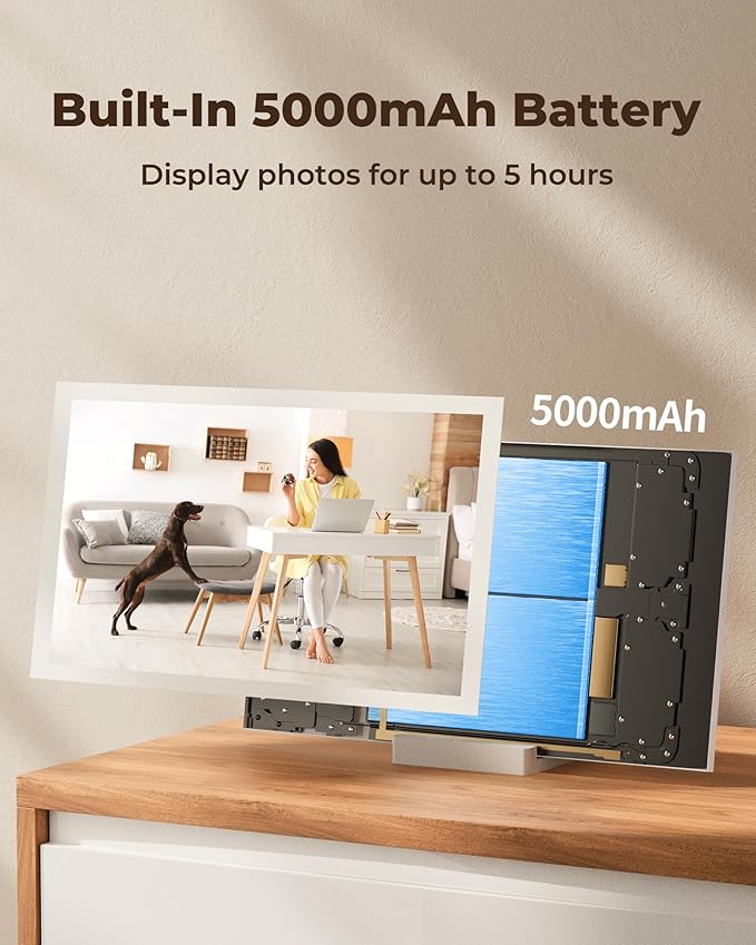 NGTeco WiFi Digital Picture Frame with 64GB Storage, 10.1" HD Touch Screen Digital Photo Frame, 5000mAh Battery, Share Photos/Videos Instantly via Frameo App