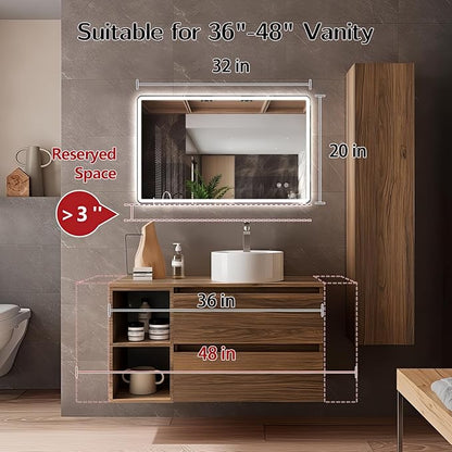 Niccy 20"x32" LED Bathroom Mirror, Rectangle Vanity Mirrors with Lights, Frontlit & Backlit Lighted Vanity Mirror, Memory Funtion, 3 Colors & Stepless Dimmable, Anti-Fog, Horizontal/Vertical