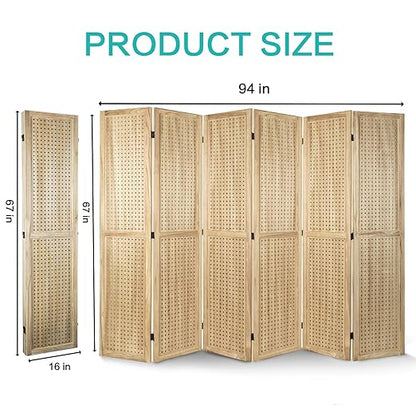 Babion 6 Panel Pegboard Display, Pegboard Room Divider Freestanding Folding Privacy Screens Display Stand for Craft Shows (Natural)