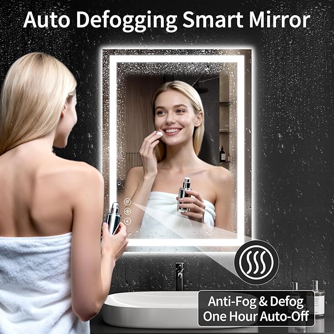 20"x28" LED Bathroom Mirror with Lights, Dimmable，Anti-Fog，Bathroom Vanity Mirror for Wall, Backlit + Front Lit, Memory Function, Shatter-Proof，Tempered Glass