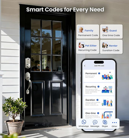 Veise VE017-H Fingerprint Smart Front Door Lock Set, App Control, Keyless Entry Deadbolt with Handle, Smart Deadbolt, Emergency Power Port, Touchscreen Keypad, Auto Lock, Easy Install, Satin Nickel