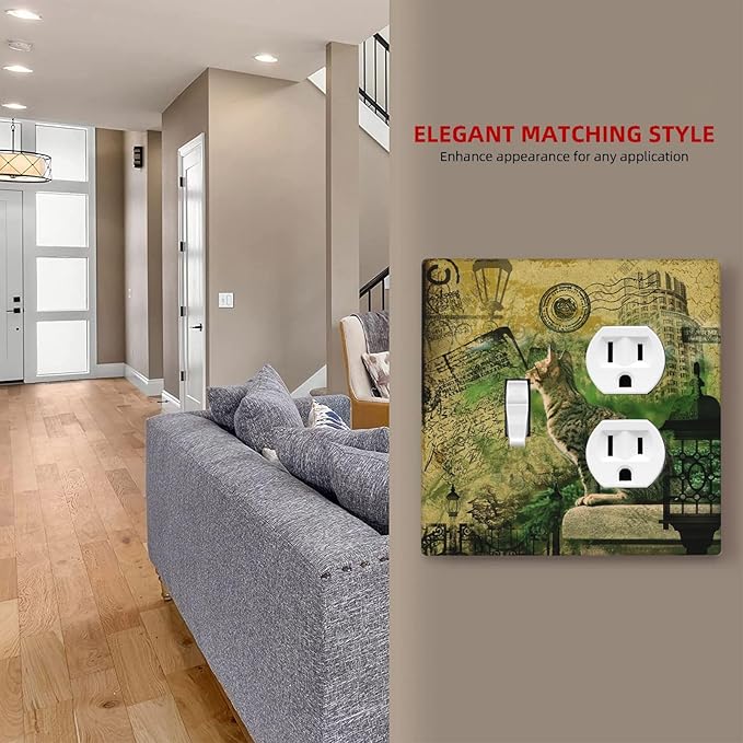Outlet Covers Vintage Style Cat City Stamp 1 Toggle 1 Duplex Switch Plate Covers Electrical Light Switch Cover Plate Decorative Wall Plate Socket Cover for Bedroom Home Decor